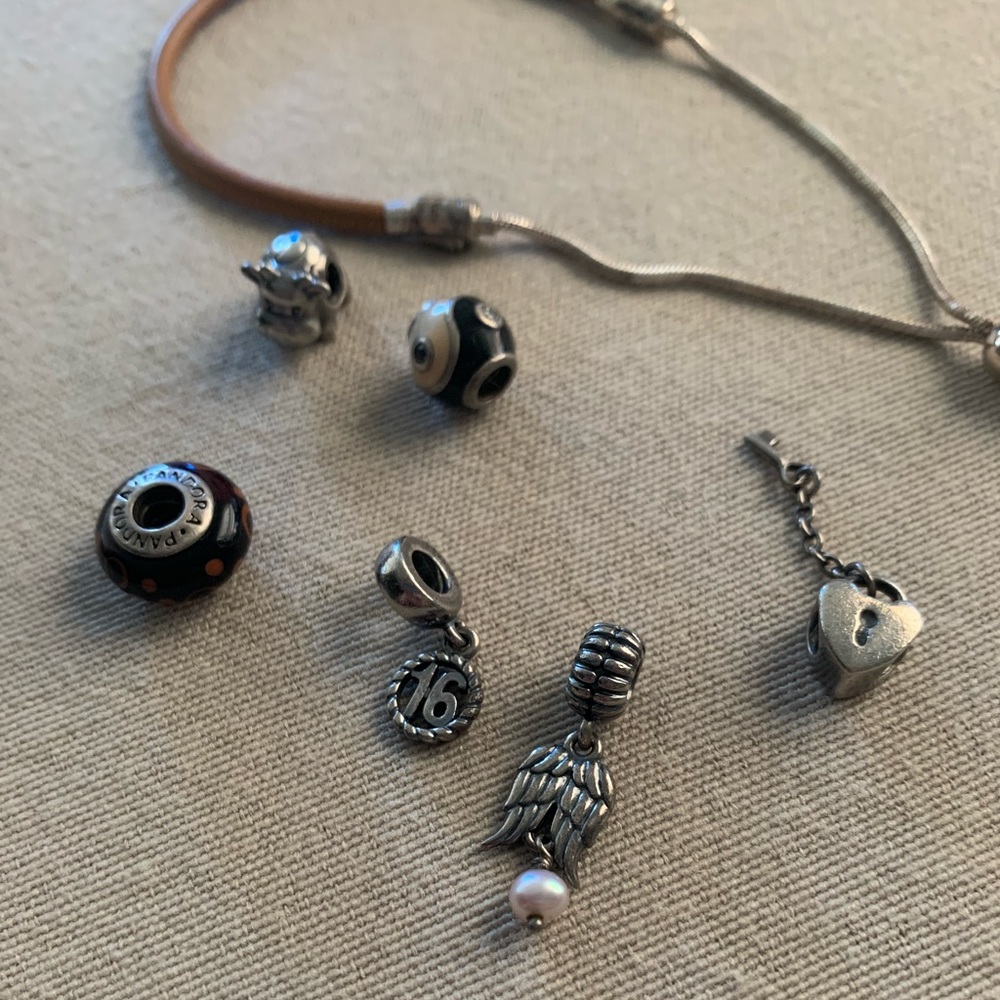 Pandora leather bracelet and bead set
